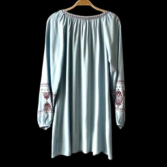 Blue Rain Boho Embroidered Mini Tunic Dress M Blue Southwestern Coastal Beach - Picture 2 of 12